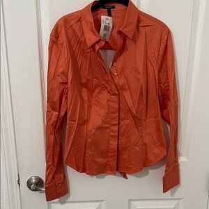 Escada Vibrant Orange Button-Down Shirt with tie back